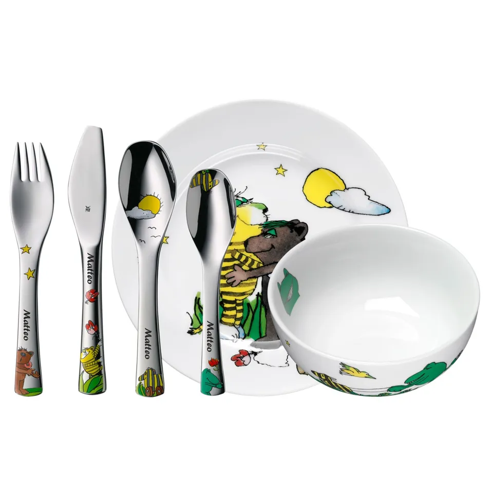 wmf-janosch-kindergeschirr-set-6-teilig-mit-namensgravur-porzellan-teller-m-sli- image 1