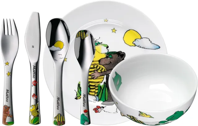 wmf-kindergeschirr-set-janosch-6-teilig-mit-gravur-porzellan-teller-m-sli-schale image 1