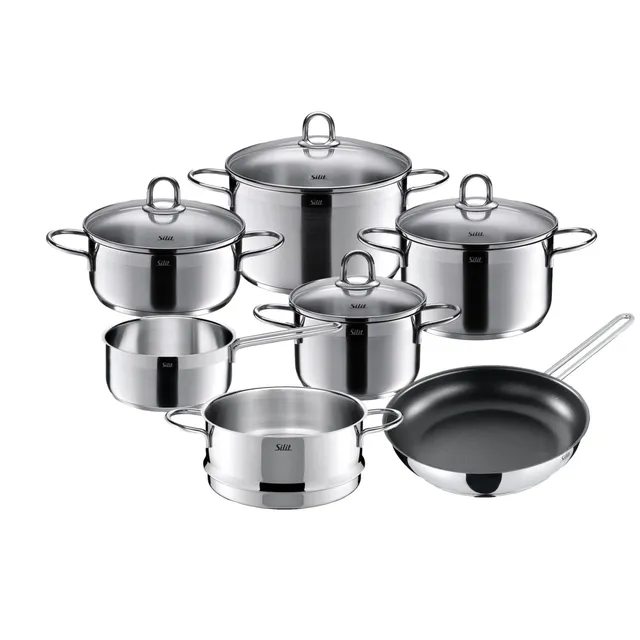 silit-diamant-topfset-7-teilig-mit-induktion-glasdeckeln-pfanne-und-d-mpfer-edel image 1