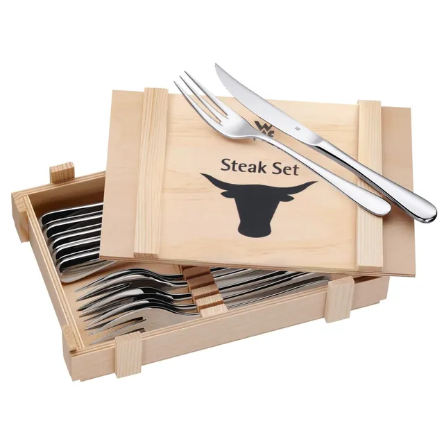 wmf-steakbesteck-12-teilig-f-r-6-personen-6-steakmesser-und-6-steakgabeln-cromar image 1
