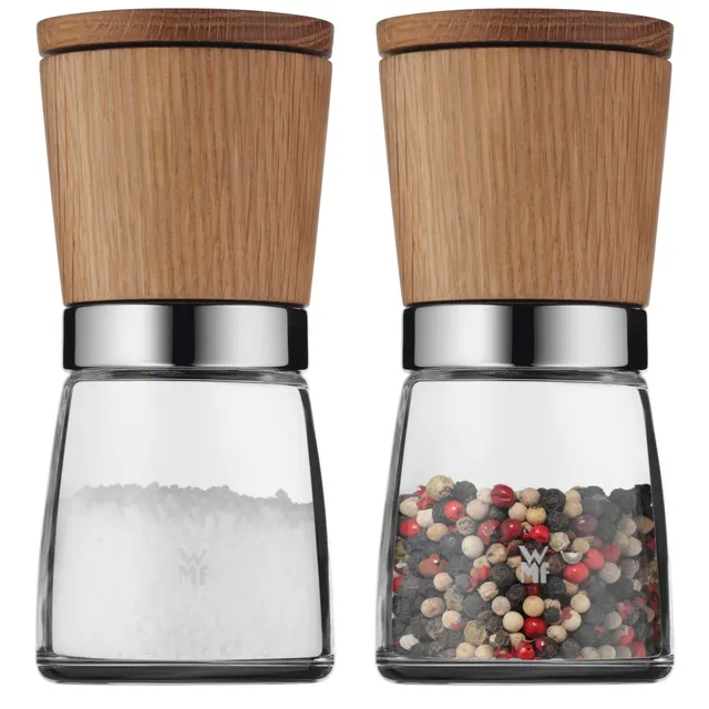 wmf-ceramill-nature-salz-und-pfefferm-hlenset-2-teilig-eichenholz-mit-glasbeh-lt image 1