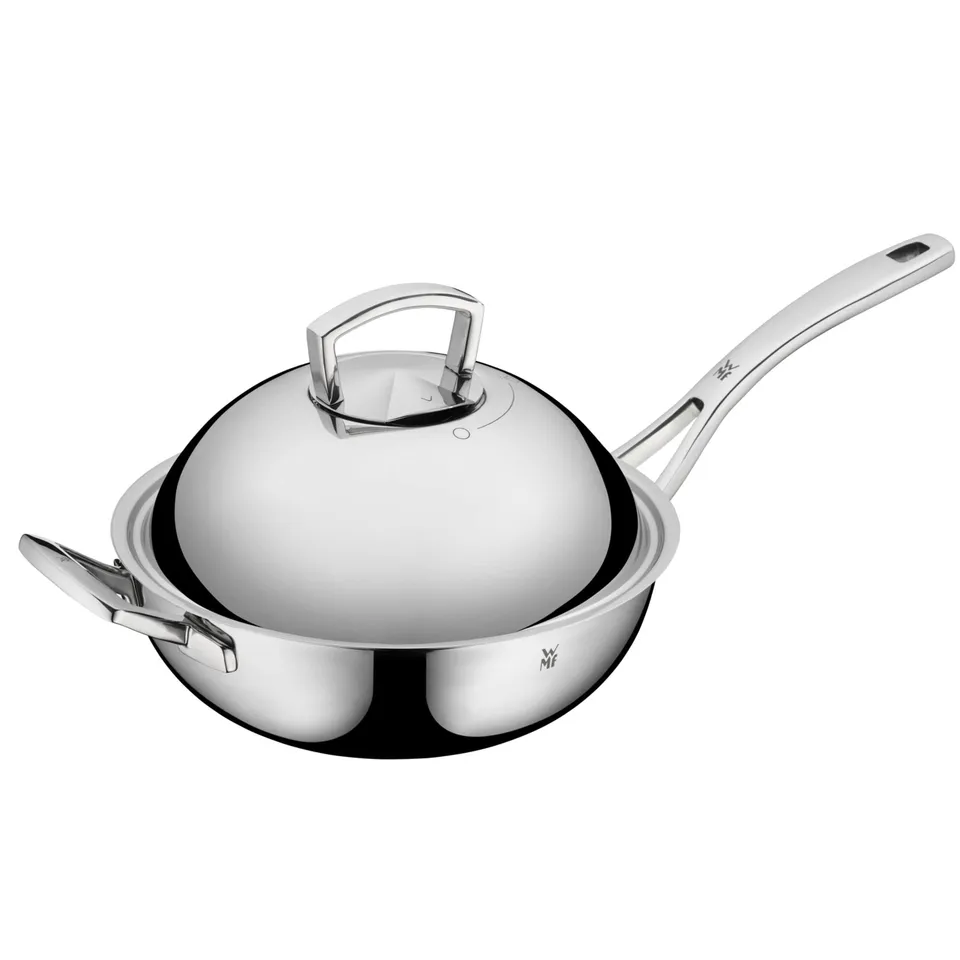 wmf-multiply-wokpfanne-induktion-28-cm-unbeschichteter-cromargan-wok-mit-metalld image 1