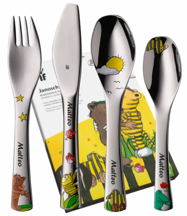 wmf-janosch-kinderbesteck-4-teilig-mit-namensgravur-auf-allen-teilen-personalisi image 1