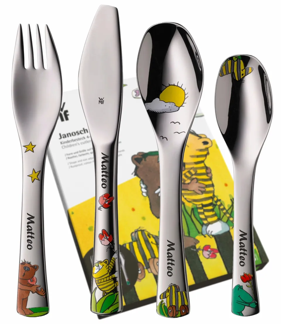 wmf-janosch-kinderbesteck-4-teilig-mit-namensgravur-auf-allen-teilen-personalisi image 1