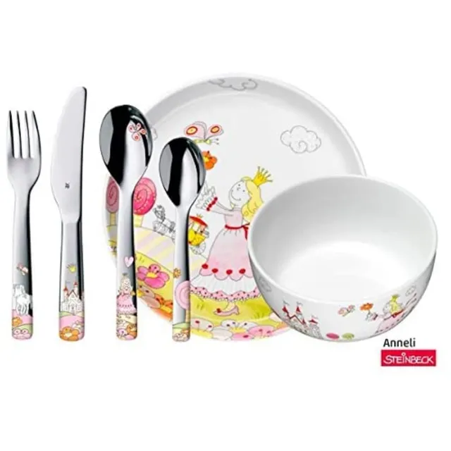 wmf-prinzessin-anneli-kindergeschirrset-6-teilig-porzellan-geschirr-und-cromarga image 1