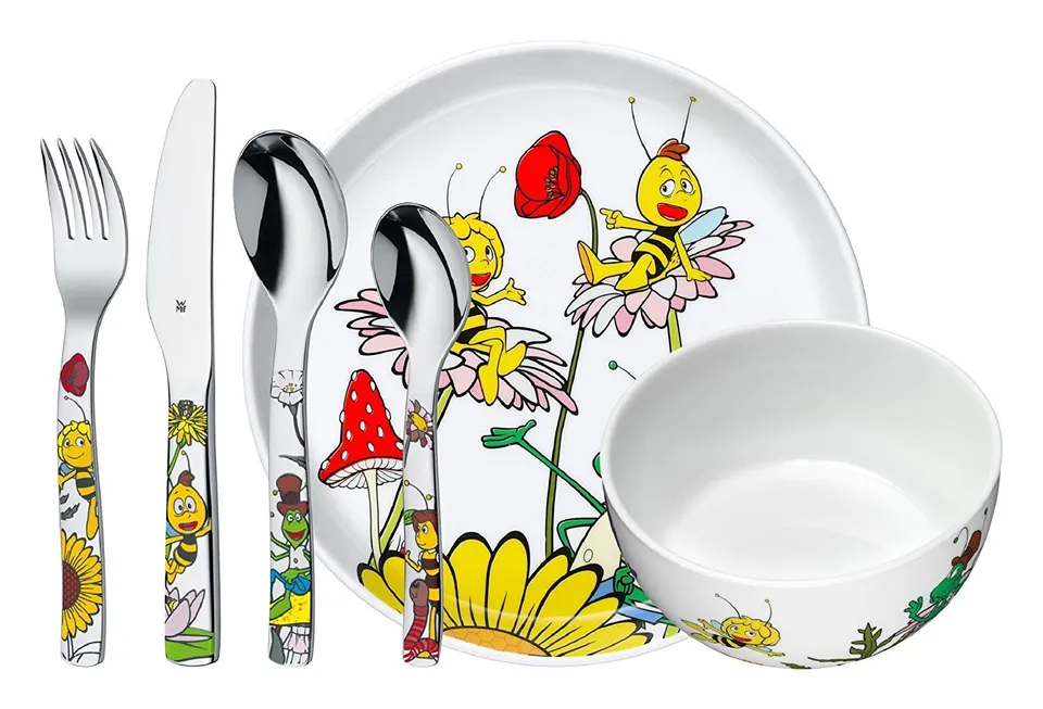 wmf-biene-maja-kindergeschirrset-6-teilig-mit-kinderbesteck-cromargan-edelstahl- image 1