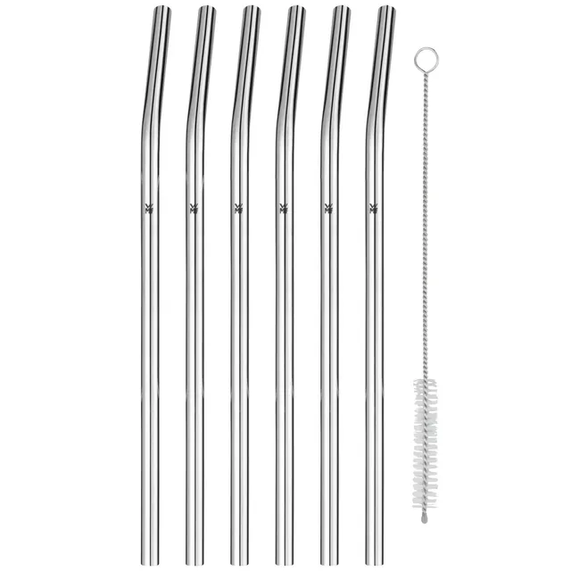 wmf-baric-metall-strohhalm-set-7-teilig-6-wiederverwendbare-gebogene-trinkhalme- image 1