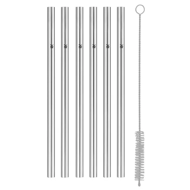 wmf-baric-metall-strohhalm-set-7-teilig-6-edelstahl-trinkhalme-gerade-mit-reinig image 1
