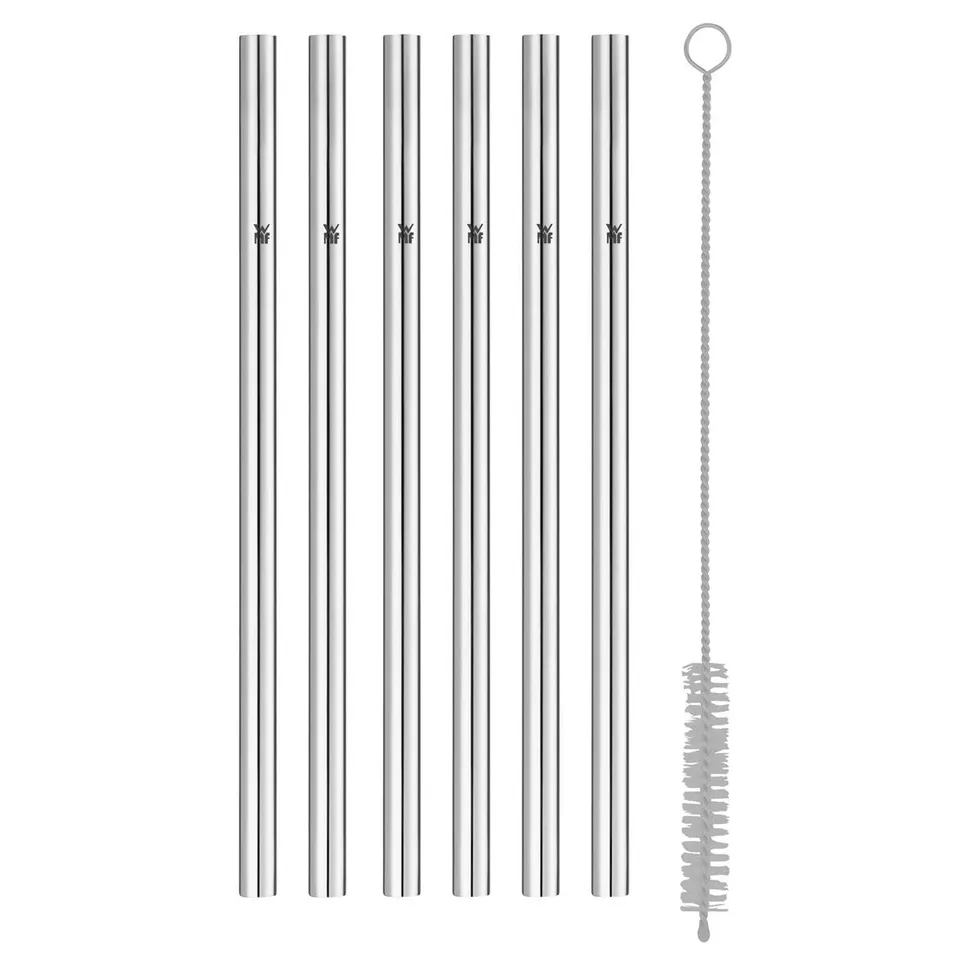 wmf-baric-metall-strohhalm-set-7-teilig-6-edelstahl-trinkhalme-gerade-mit-reinig image 1