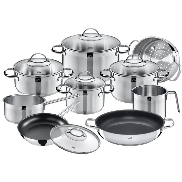 silit-achat-kochtopfset-10-teilig-edelstahl-teilmattiert-mit-glasdeckeln-unbesch image 1