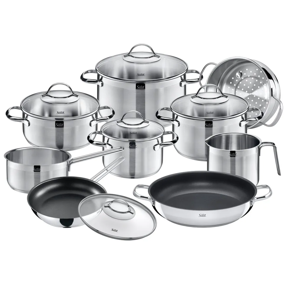 silit-achat-kochtopfset-10-teilig-edelstahl-teilmattiert-mit-glasdeckeln-unbesch image 1