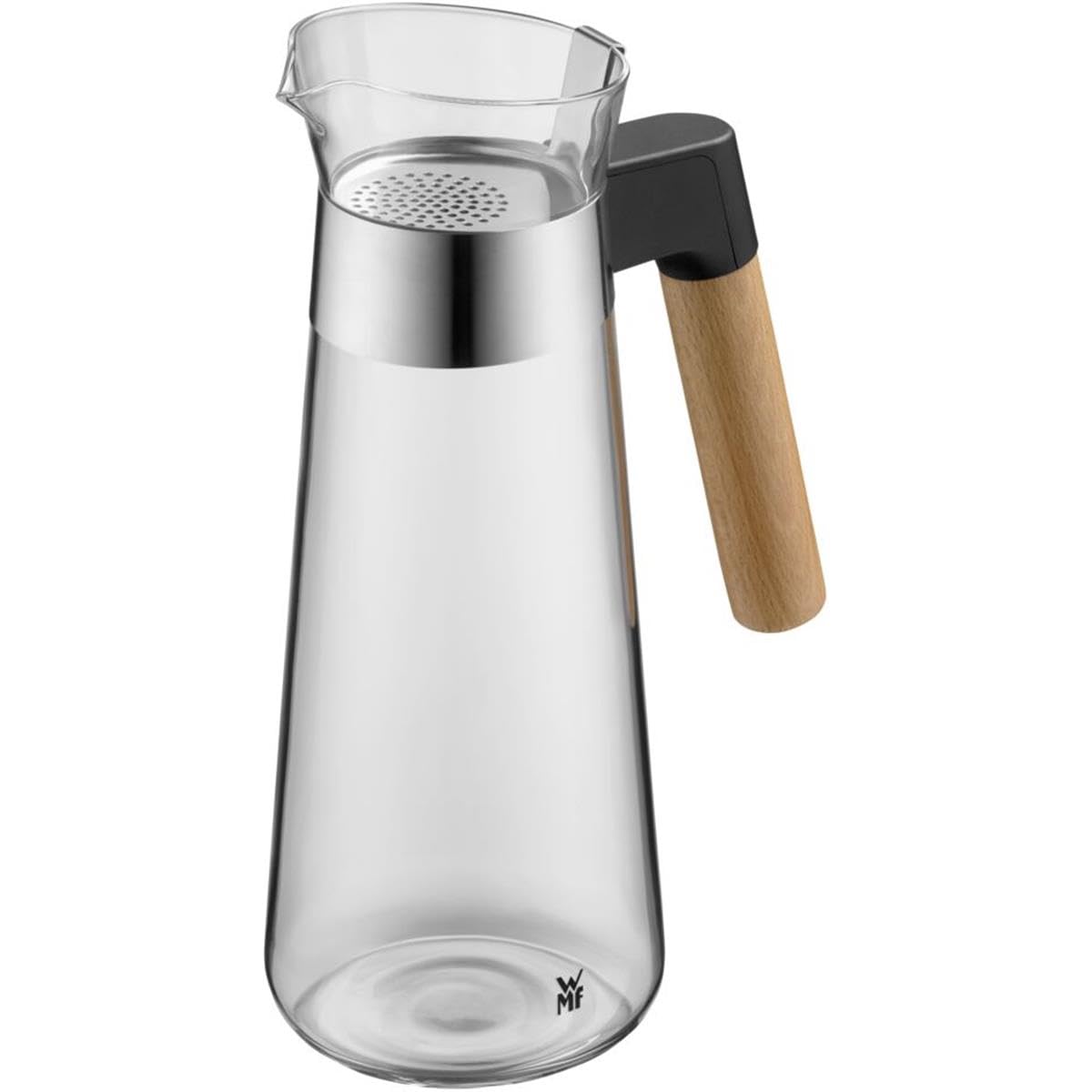 wmf-kineo-wasserkaraffe-1-liter-glaskaraffe-mit-sieb-holzgriff-spritz-und-tropff image 1