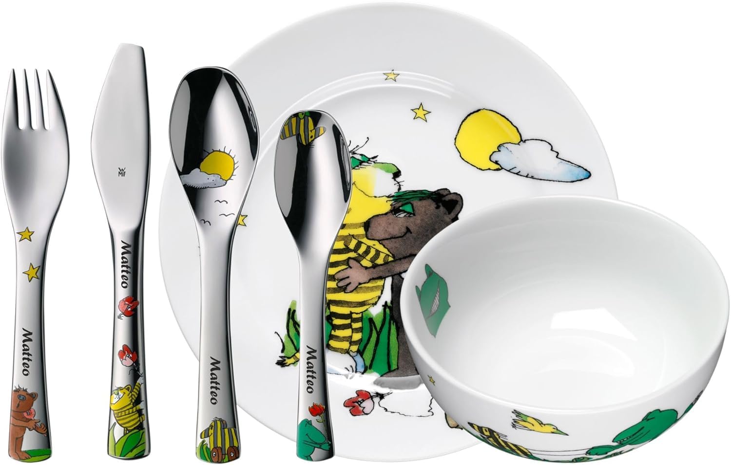 wmf-kindergeschirr-set-janosch-6-teilig-mit-gravur-porzellan-teller-m-sli-schale image 1