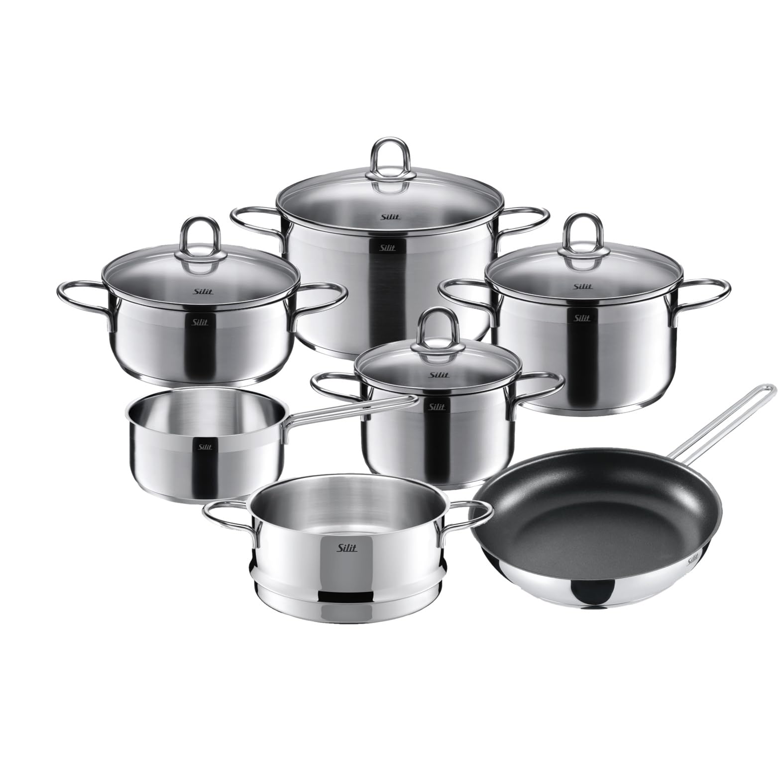 silit-diamant-topfset-7-teilig-mit-induktion-glasdeckeln-pfanne-und-d-mpfer-edel image 1