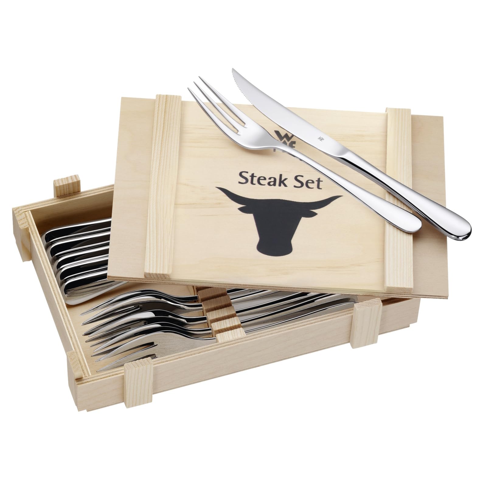 wmf-steakbesteck-12-teilig-f-r-6-personen-6-steakmesser-und-6-steakgabeln-cromar image 1