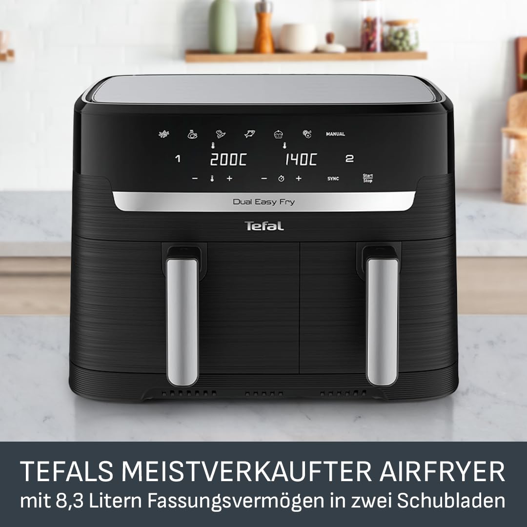 tefal-dual-easy-fry-ey9018-hei-luftfritteuse-mit-2-kammern-8-3-l-doppelkammer-ai image 2