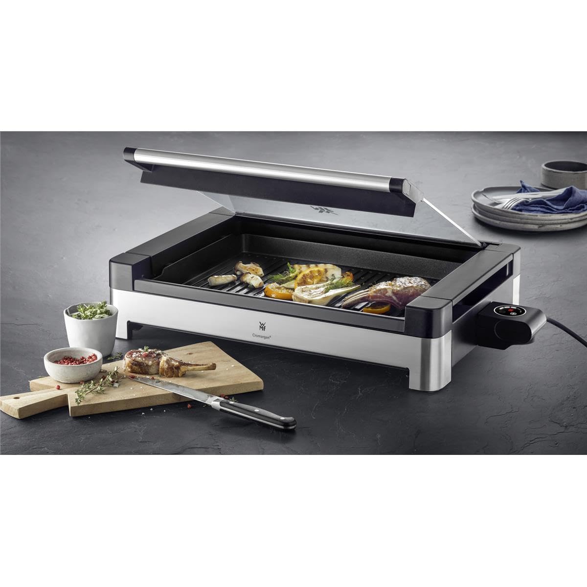 wmf-lono-tischgrill-elektrisch-2200-w-mit-glasdeckel-antihaft-grillplatte-heraus image 4