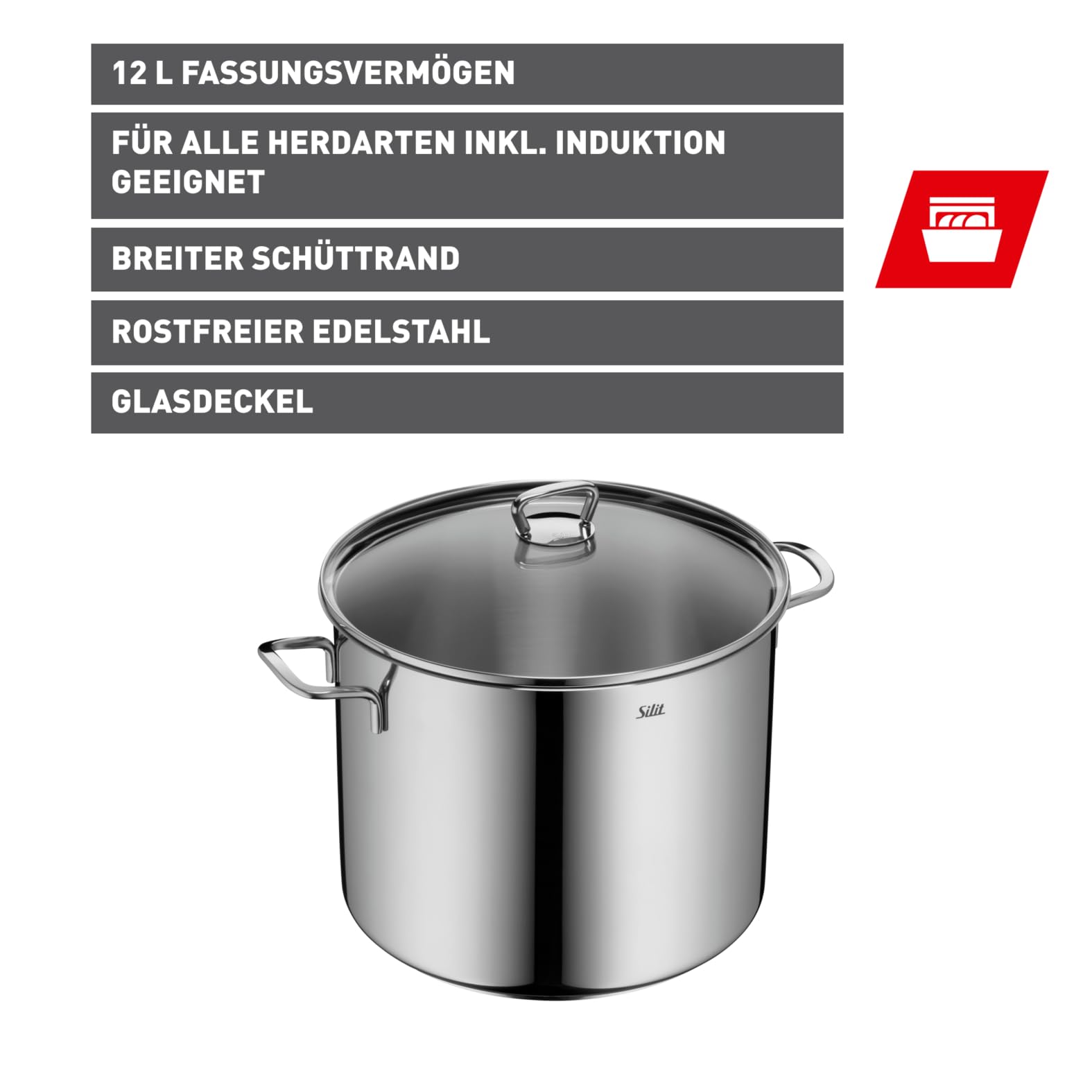 silit-gem-se-suppentopf-induktion-28-cm-mit-glasdeckel-12-liter-edelstahl-18-10- image 2