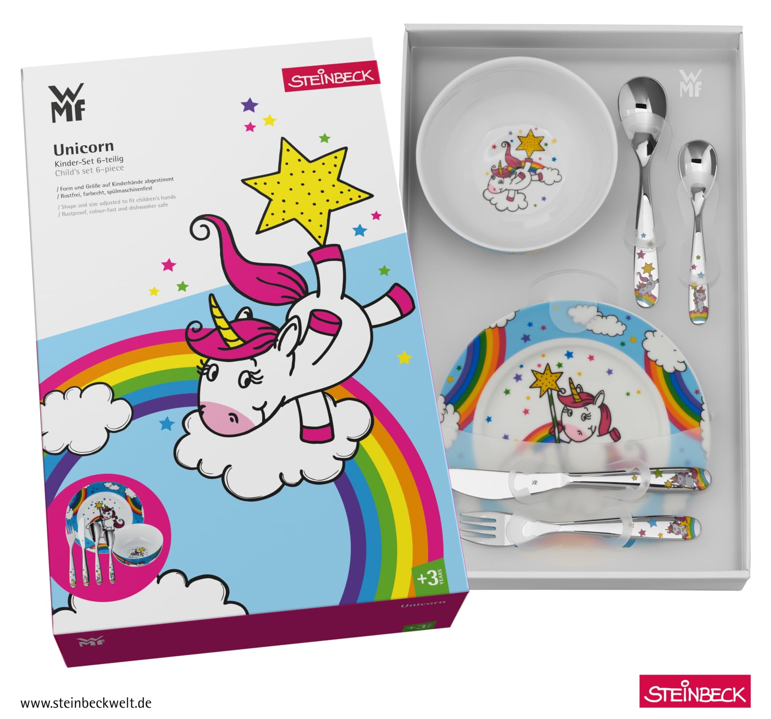 wmf-einhorn-kinder-geschirrset-6-teilig-kindergeschirr-mit-kinderbesteck-aus-cro image 6