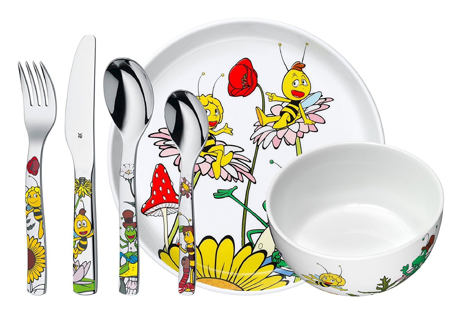 wmf-biene-maja-kindergeschirrset-6-teilig-mit-kinderbesteck-cromargan-edelstahl- image 1