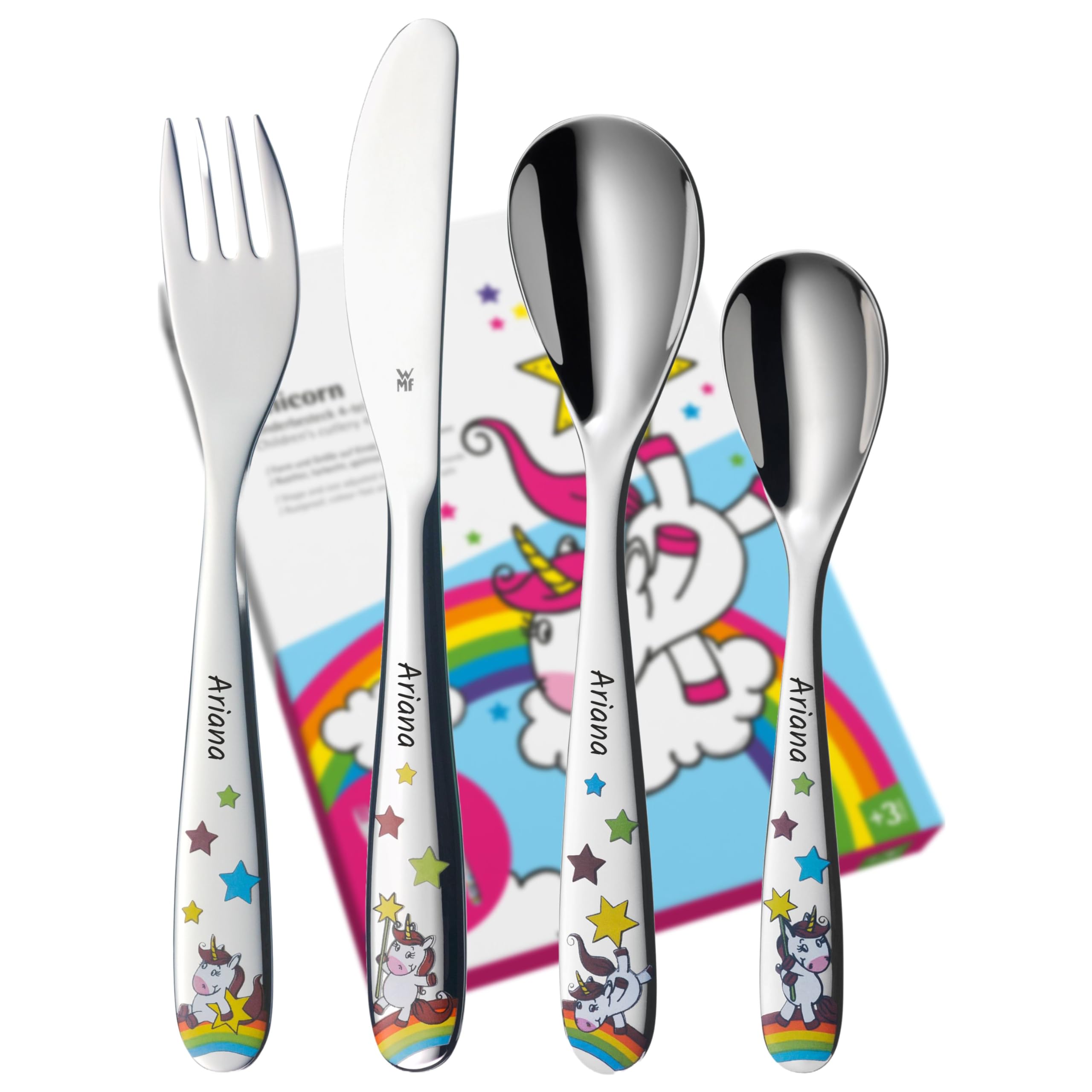 wmf-kinderbesteck-einhorn-4-teilig-mit-gravur-cromargan-edelstahl-personalisiert image 1