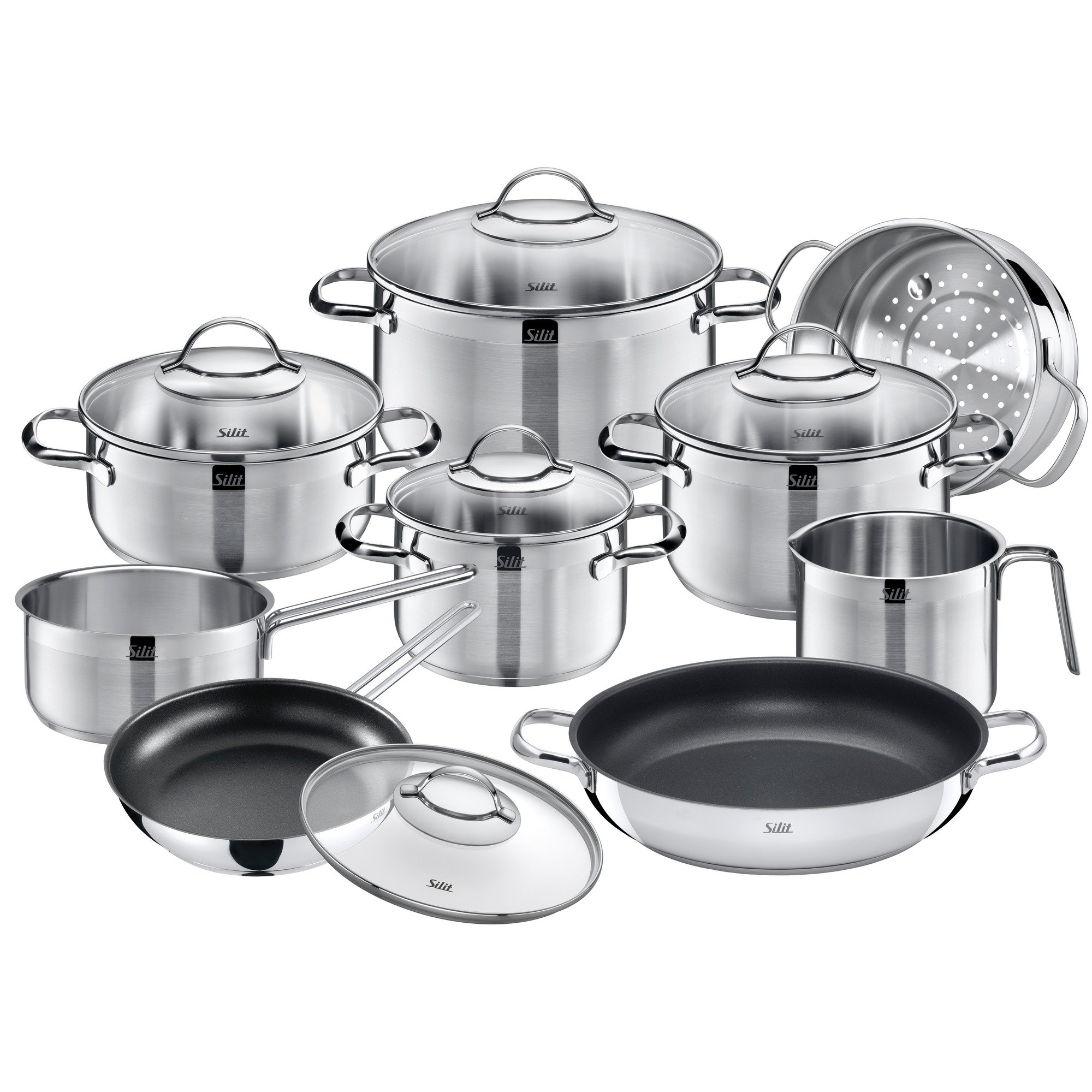 silit-achat-kochtopfset-10-teilig-edelstahl-teilmattiert-mit-glasdeckeln-unbesch image 1