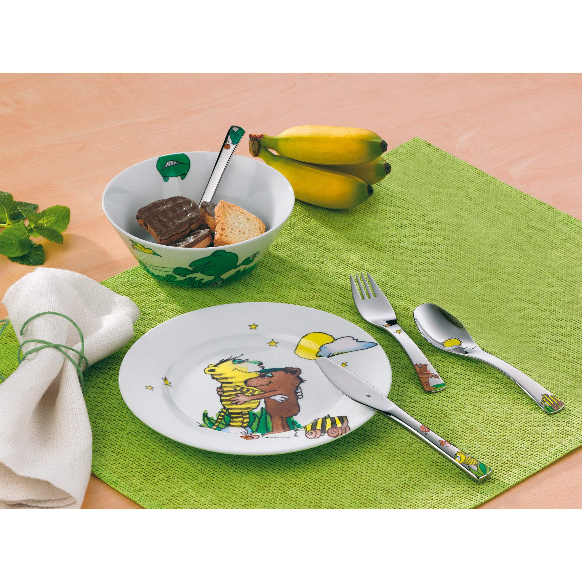 wmf-janosch-kinder-geschirrset-6-teilig-mit-kinderbesteck-ab-3-jahre-cromargan-e image 3